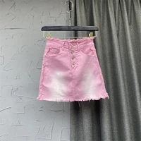 pink denim skirt womens clothing 2022 new summer skirt high waist single breasted hot girl one step package hip skirts feminina