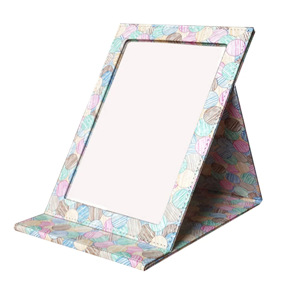 

Mirror Travel Makeup Vanity Tabletop Pu Folding Standing Purse Mirrors Table Desk Desktop Compact Stand Portable Foldable