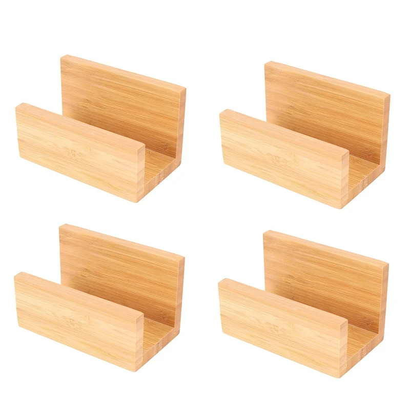 

4X Bamboo Wood Desktop Business Card Holder For Desk Sturdy Business Card Display Stand For Office For Men Women