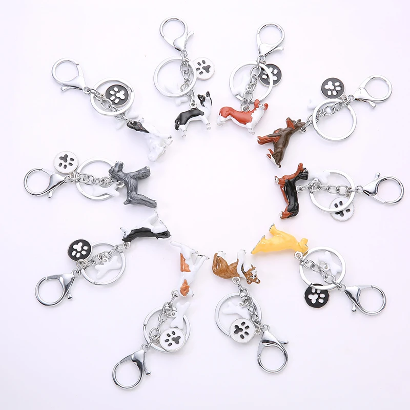 

New 3D Pet Dog Border Collie Keychain Pendant Bag Charm Car Keyrings Cute Animal Keychains Men Metal Jewelry Gift Accessories