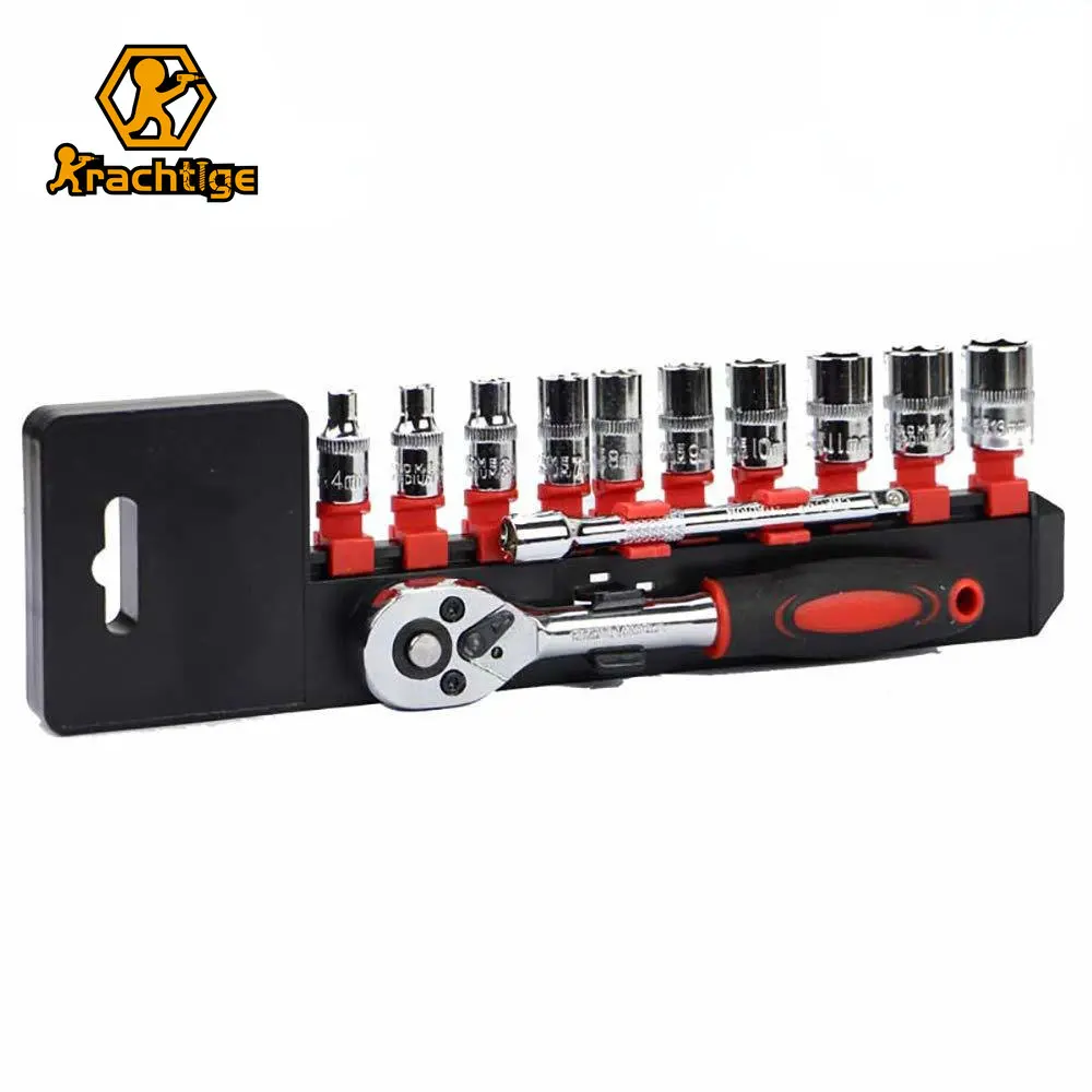 

Krachtige 12Pcs 1/4" Ratchet Socket Wrench Set Multi-Function Repair Tool 4-13mm Quick Release Reversible Ratchet Tools