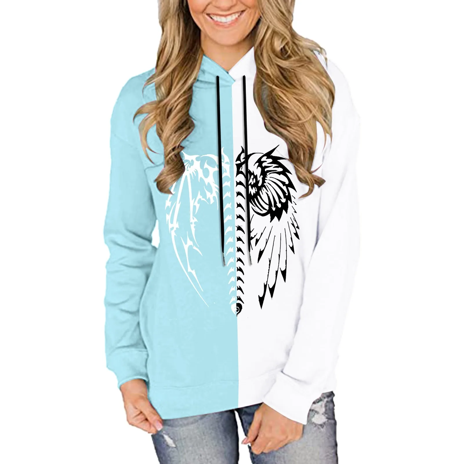 

Womens Loose Sweatshirt Sweatshirt Long Sleeve Punk Print Paneled Pullover Hoodie Hoodie Zip Front Women