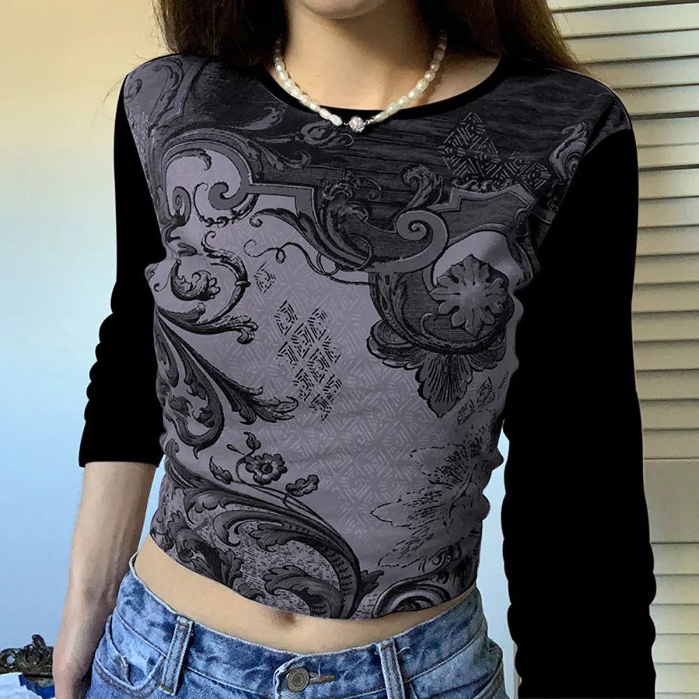 

Женская футболка с длинным рукавом, длинным рукавом и круглым вырезом