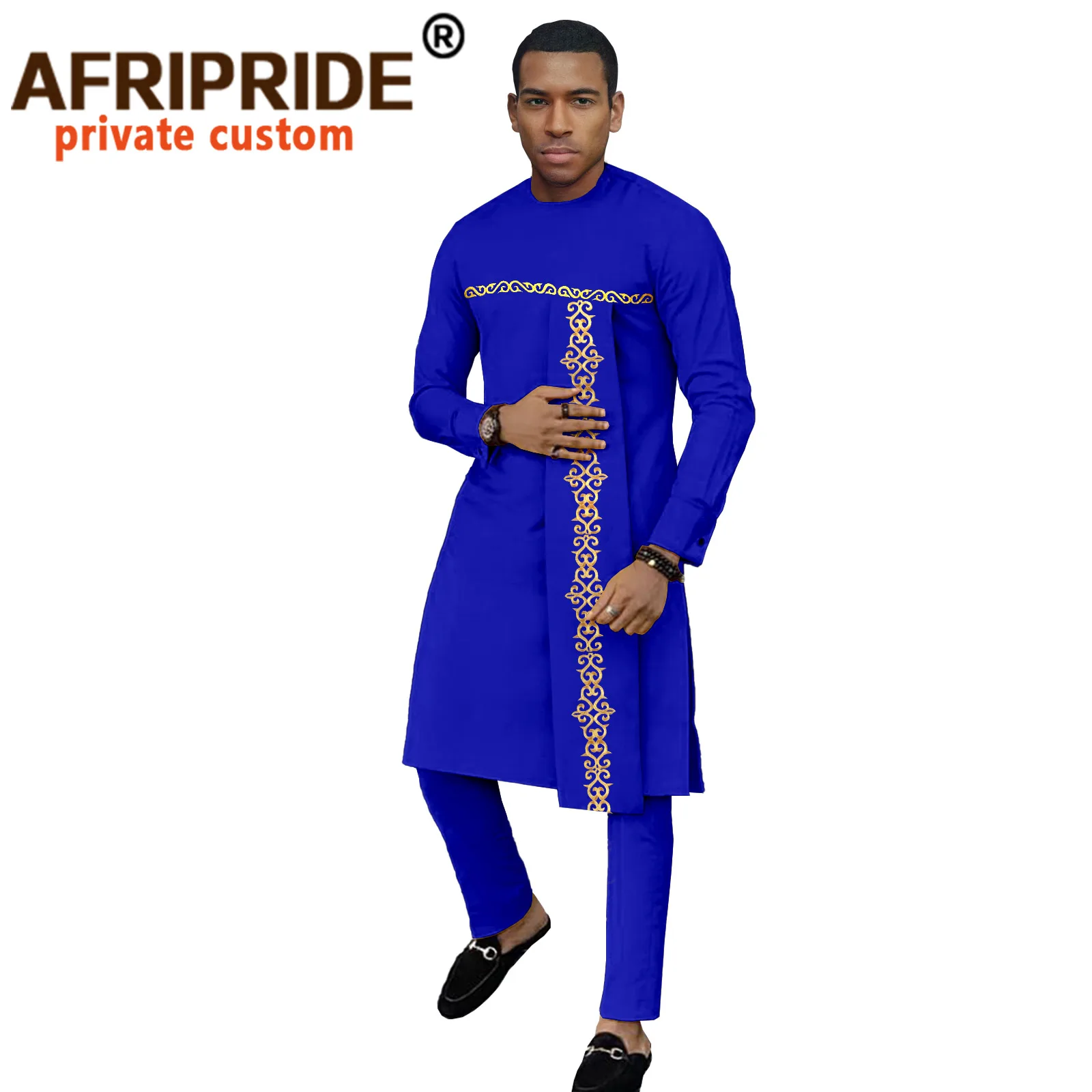 African Traditional Clothing Set for Men Dashiki Print Long Coats and Ankara Pants 2 Piece Outfits for Wedding Evening A2016059