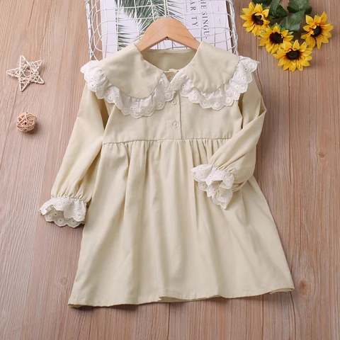Платье для девочек Humor Bear, новинка, весна-осень, однотонное вечернее платье принцессы с длинным рукавом и кружевным воротником, одежда для малышей