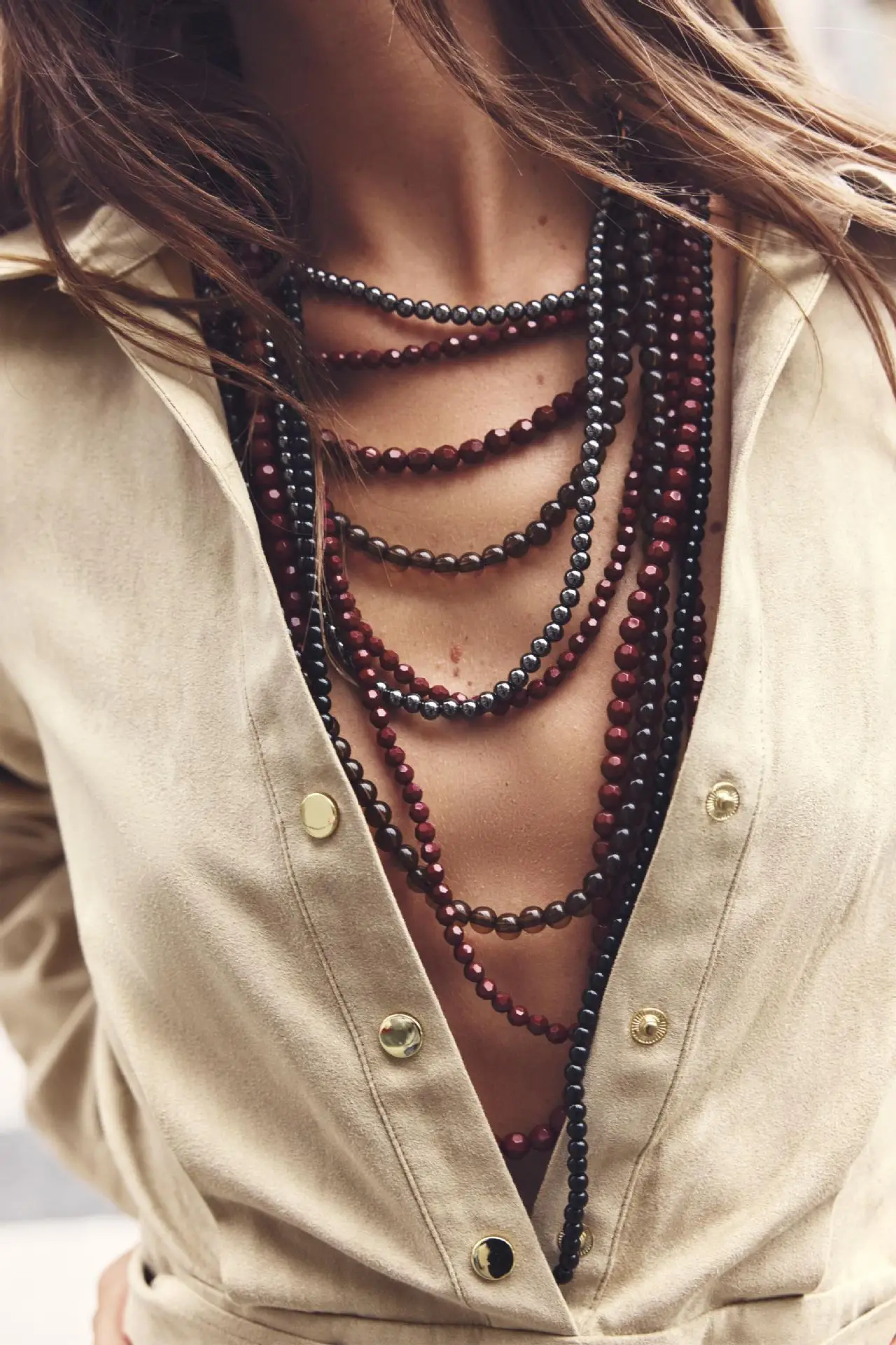 Кофейно-красное многослойное ожерелье из бисера для женщин ZA преувеличенное