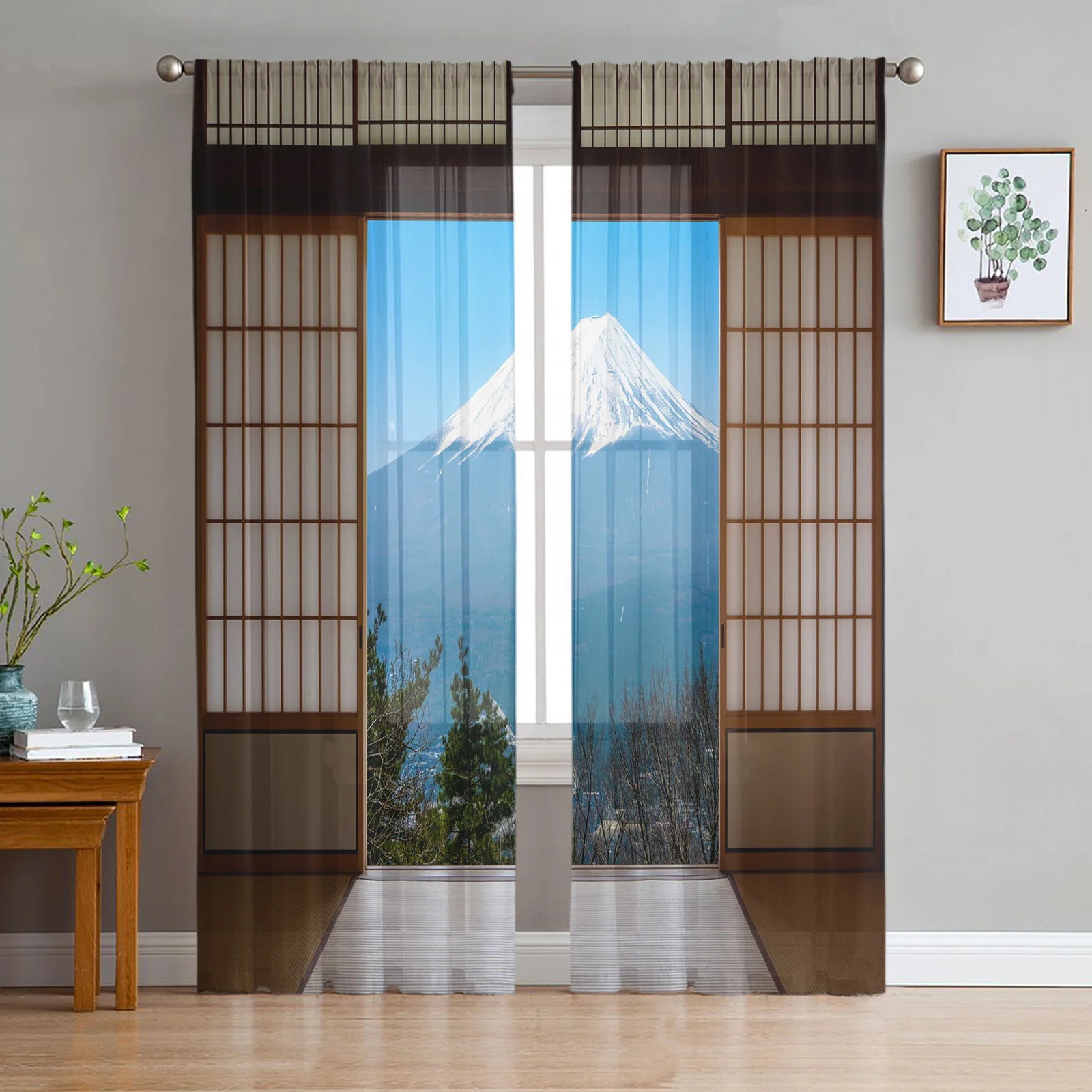

Mountain Fuji Japan Gate Tulle Curtains for Bedroom Hall Living Room Decor Chiffon Sheer Voile Curtain Balcony Kitchen Drapes
