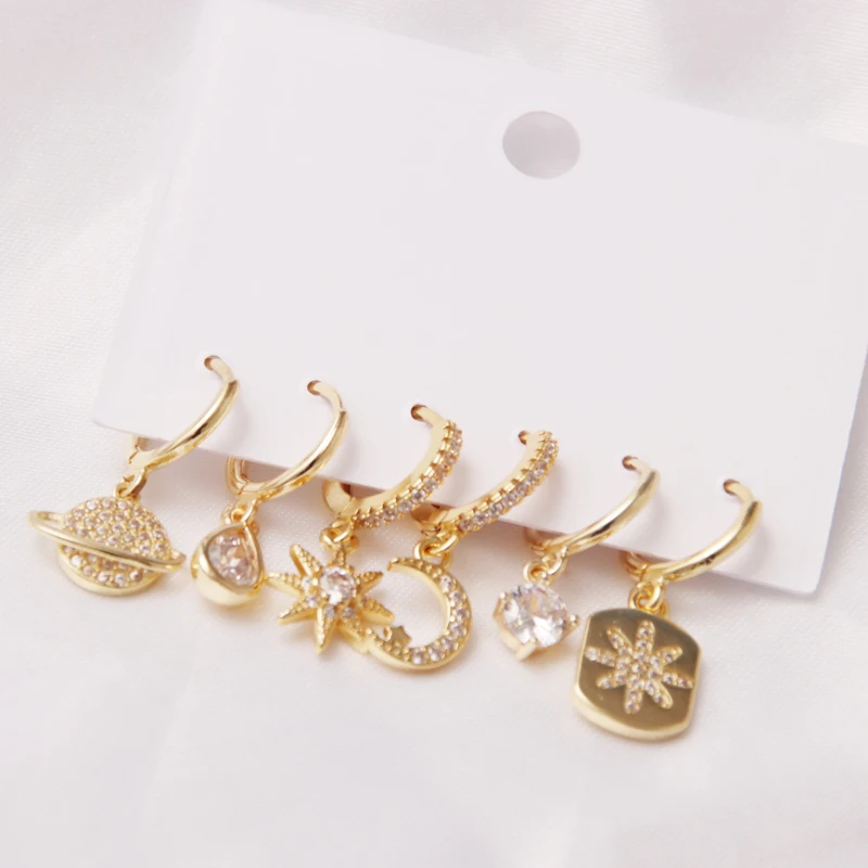

Shiny Zircon Crystal Drop Hoop Earrings Set Geometric Star Moon Pendant Earrings for Women Party Fashion Jewelry 2022 Trend New