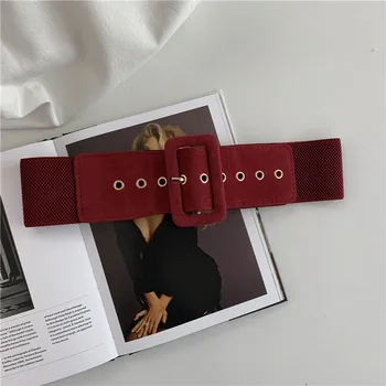 Women Belt Stretch Wide Waist Belts Metal Buckle Leather Strap Female Apparel Accessories Dress Waist Elastic Wide Belt 2