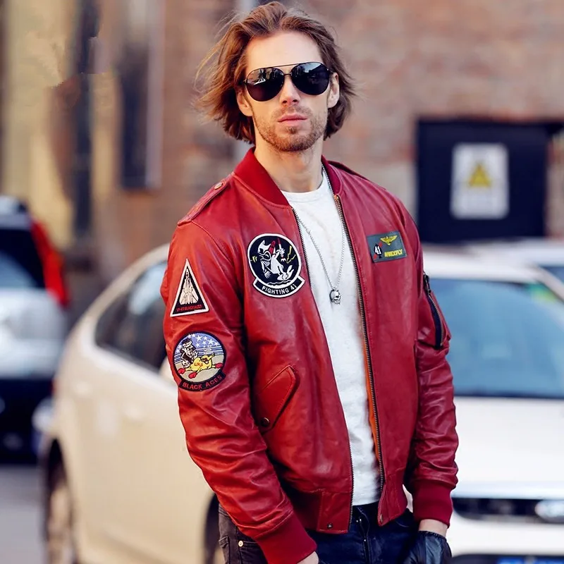 Красная Весенняя мужская куртка в стиле милитари размера плюс 6XL из натуральной