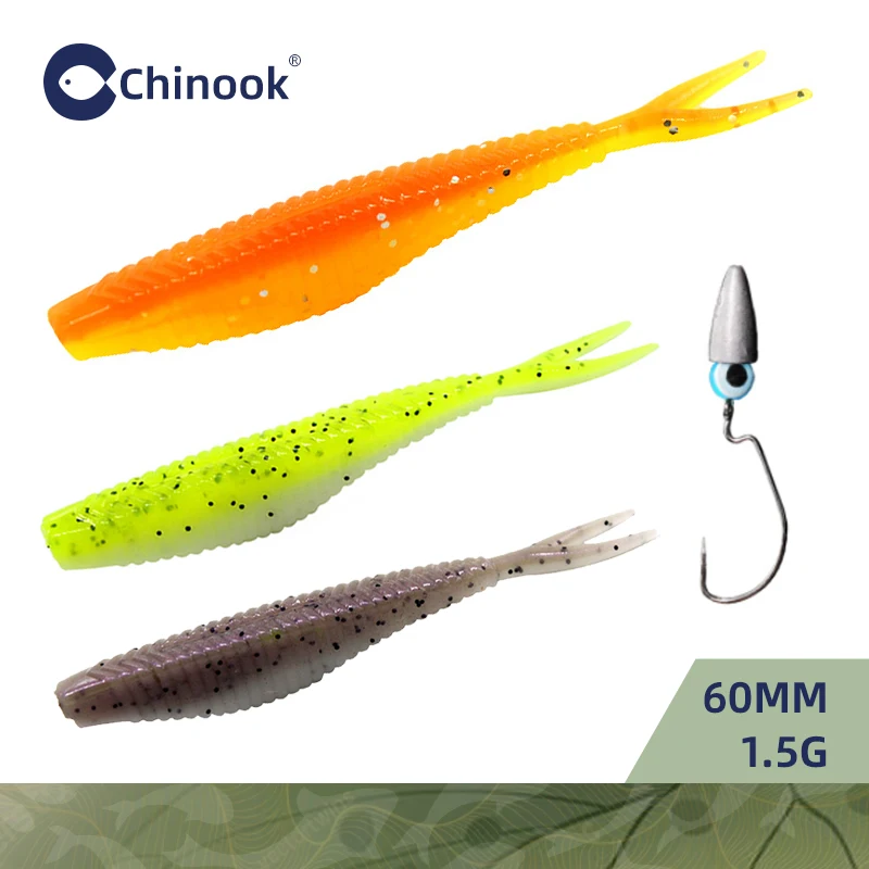 Приманка Chinook, Мягкая приманка, вилочный хвост 60 мм, 1,5 г, 10 шт., Техасские бусины, тяжелые черви, товары для рыболовных снастей