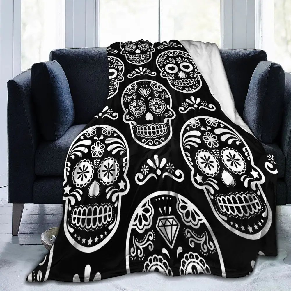 

Mexican Sugar Skull Blankets Halloween Day of the Dead Flannel Vintage Warm Throw Blankets for Home Restaurant Spring Autumn