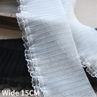 15cm wide white black double layers mesh elastic lace pleated fabric embroidery ribbon ruffle trim dress hemlines sewing decor
