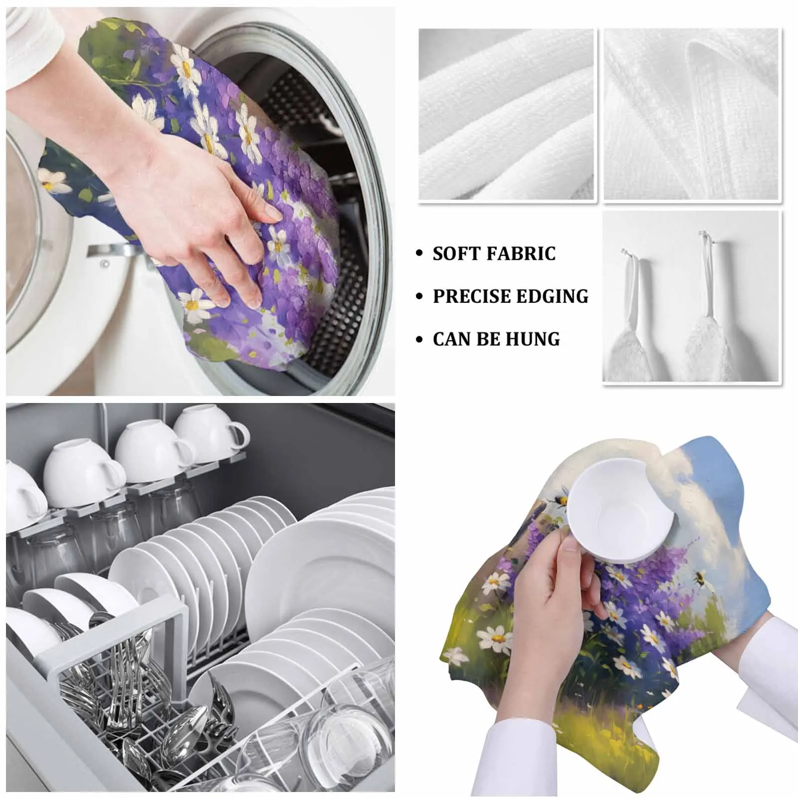 Картина маслом фиолетовая лаванда Маргаритка садовые пчелы полотенце для рук