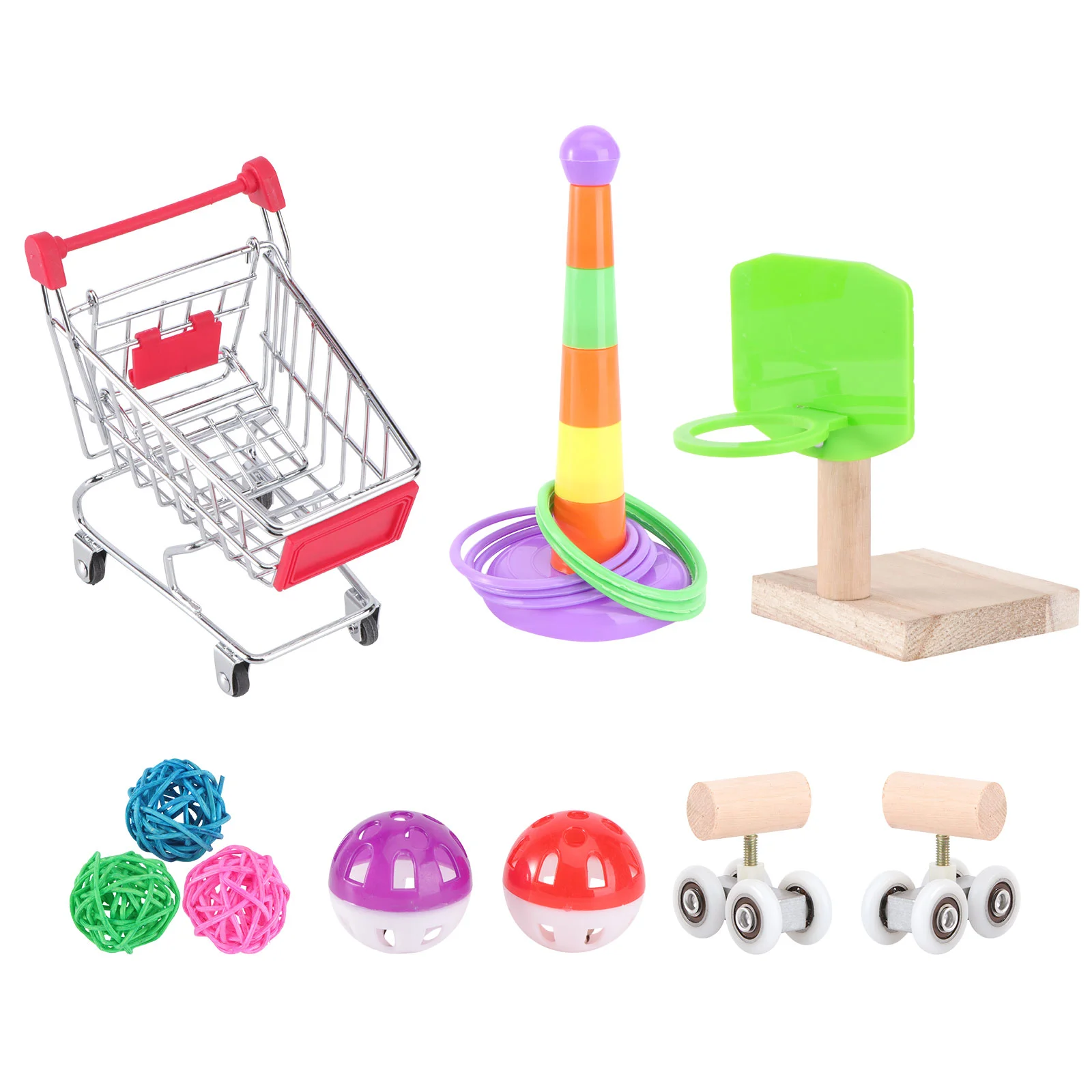 

1 Set of Parrot Chewing Basketball Shopping Cart Plaything