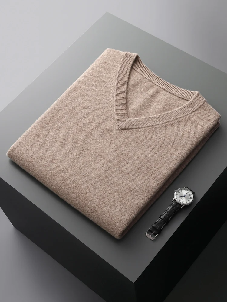 Весенне-осенний новый мужской кашемировый свитер из 100% шерсти с v-образным