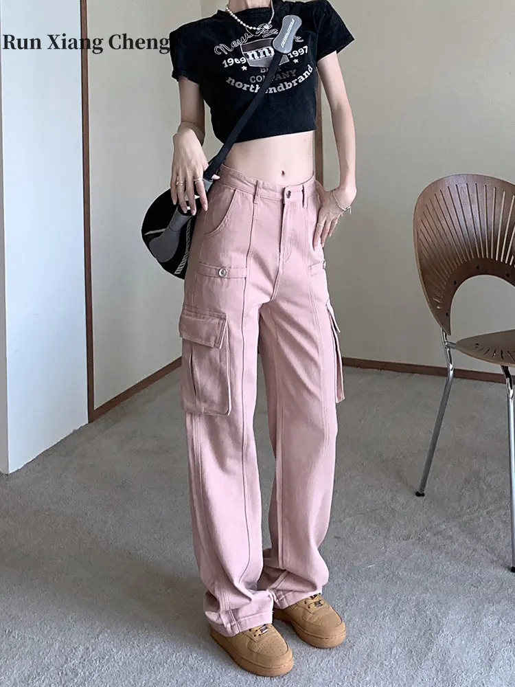 Women's Pants 2023 New Fashion Denim Cargo Pants Y2k Vintage High Waist Loose Slim Pocket Trousers Streetwear Wide Leg Pants