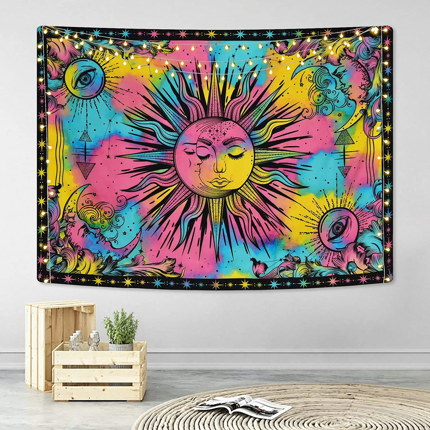 

Большой гобелен с изображением солнца Луны мандалы Таро гобелены ведьма настенный подвесной коврик в стиле хиппи Настенный Коврик Декор дл...