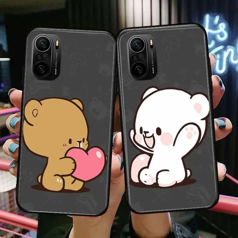 

Cute Cartoon Bear Phone Case For xiaomi redmi POCO F1 F2 F3 X3 Pro M3 9C 10T Lite NFC Black Cover Silicone Back Prett mi 10 ultr