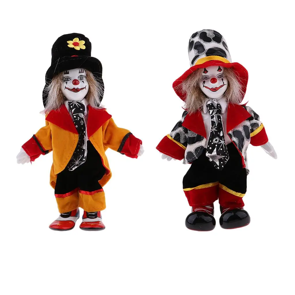 

2pcs Vintage Hand Painted Porcelain Clown Ceramic Clown Dolls Decoration
