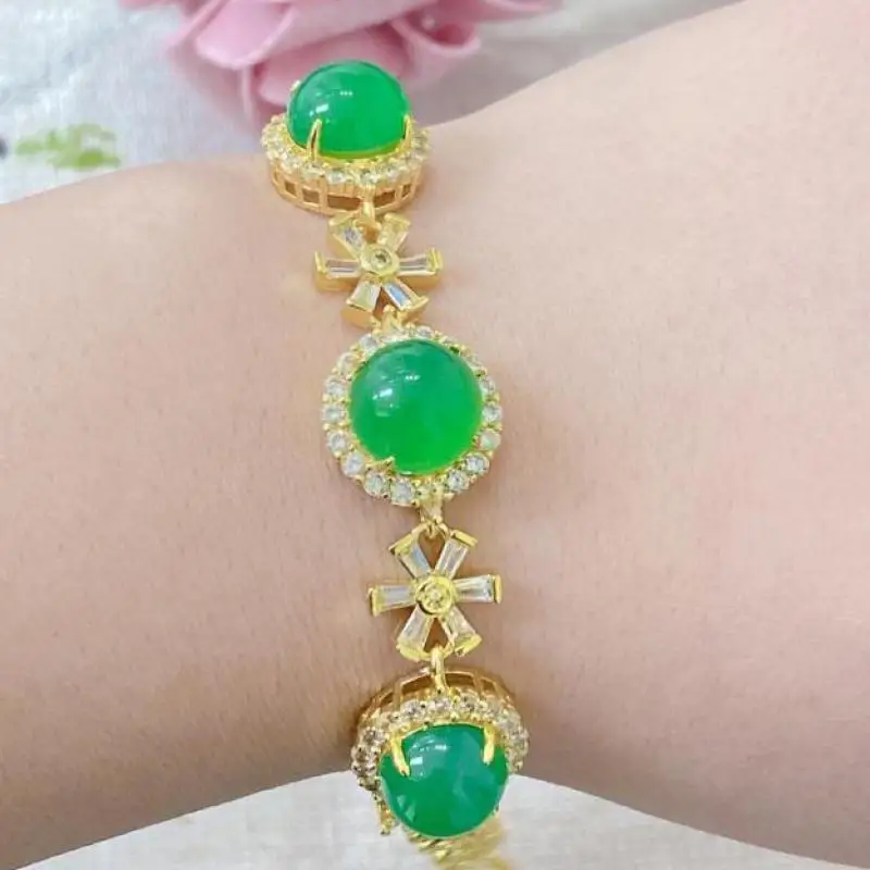 

Natural Green Jade Zircon Bracelet Women Fine Jewelry Accessories Genuine Chrysoprase Chain Bracelets Golden Lucky Amulet Gifts