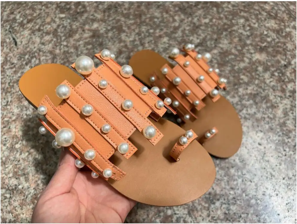 

Designer Women Flats Slippers Fashion String Bead Summer Sandals 2022 New Flip-flops Slides Beach Open-toe Shoes Women Shoes