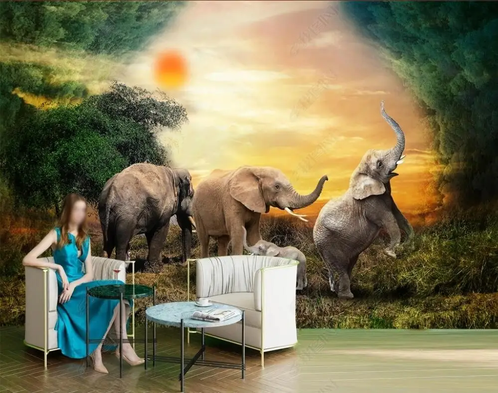 3d photo wallpapers customised mural Dreamy and beautiful elephant group scenery home decor living room wallpaper for walls 3d