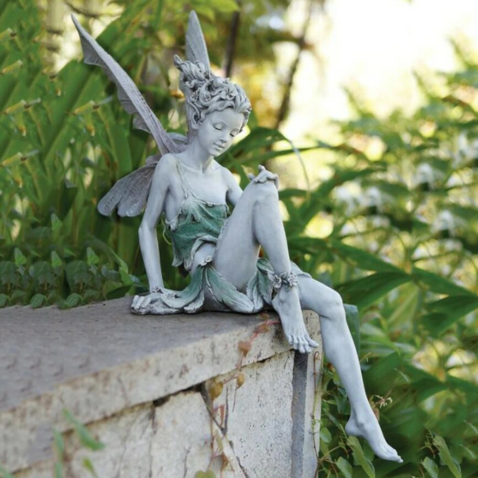 

Flower Fairy Statue Angel Garden Decoration Resin Sitting Fairy Statue Angel Wings Miniature Model Resin Crafts Home Decor 1pc