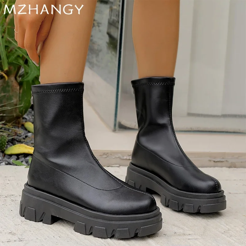 Женские кожаные зимние ботинки обувь на плоской подошве женская трендовая мода