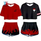 Женский костюм для косплея из аниме, футболка с вышивкой, короткий спортивный топ с принтом Акацуки, одежда для девочек