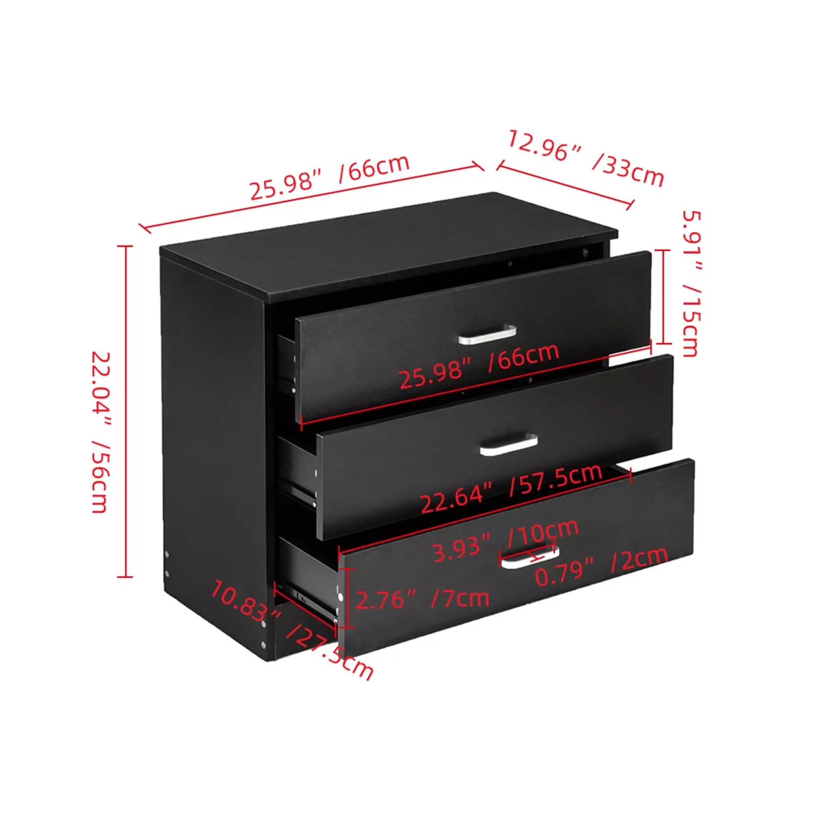 

2023 Wood Simple Night Stand Side Table 3-Drawer Dresser 66x33x56CM Elegant Fashion for Bedroom and Living Room Black[US-Stock]