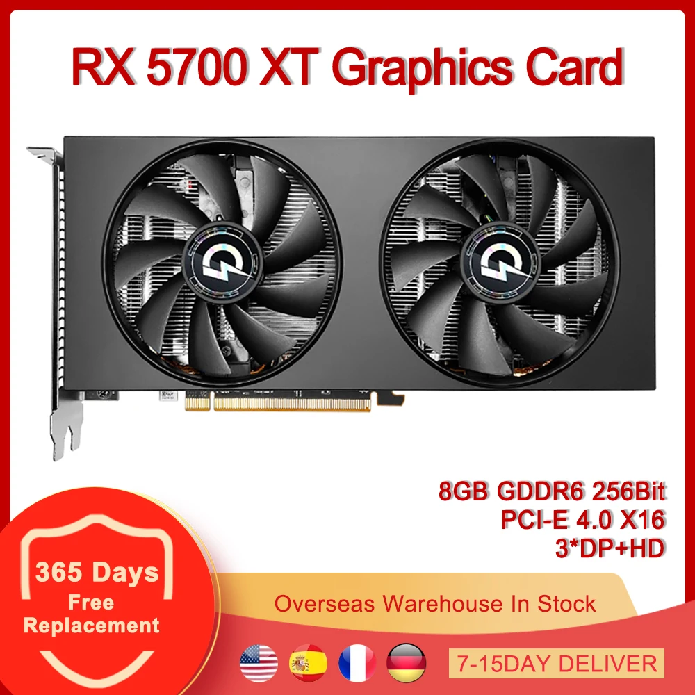 

RX 5700 XT Graphics Card PCI-E 4.0 X16 8GB GDDR6 256Bit 3DP+HD Video Cards for AMD Radeon RX5700XT 8G 256 Bit