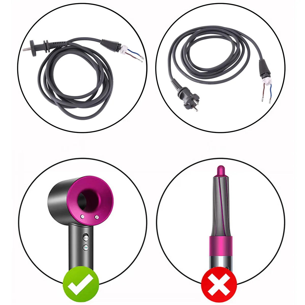 Универсальные аксессуары для фен Dyson, шнур питания HD01020304070815 1,8 м с вилкой европейского стандарта (art.: 3920c42daa3f1) - 3920c42daa3f1
