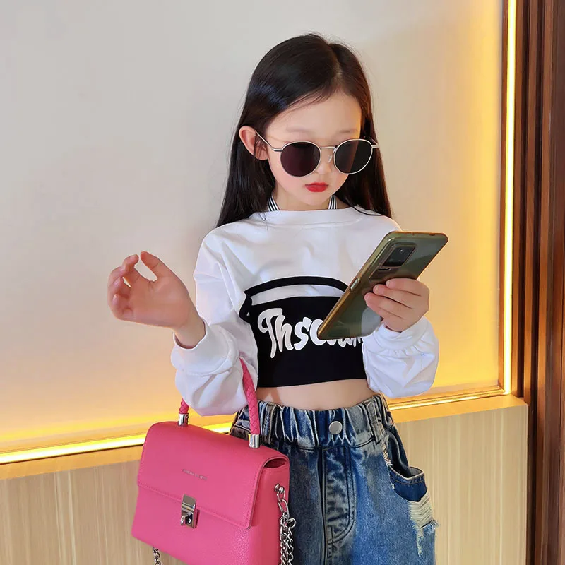 

Spring Autumn Girls Sweat Shirt Baby Hoodies Kids Pullover Tops Children Clothes Fashion 2 Pcs Set Letter Irregular 4-14Y