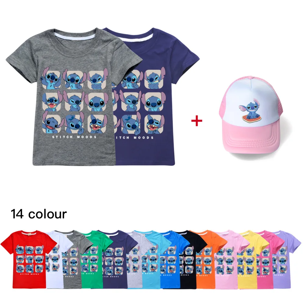 

Disney Stitch Kids Clothes Cotton Casual Short-sleeved T-shirts Children Pullover Cartoon Teenager Tops Tees For Boys Girls