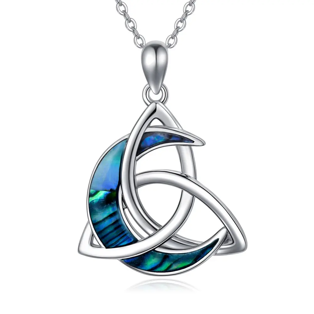 

NEW Celtic Moon Necklace 925 Sterling Silver Abalone Shell Celtic Knot Pendant Necklace Crescent Irish Necklace Celtic Jewelry G