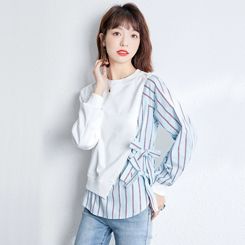 

New Autumn Korean Fashion Fake Two Pieces Sweater Women Long Sleeve Ins Loose Sweatshirts