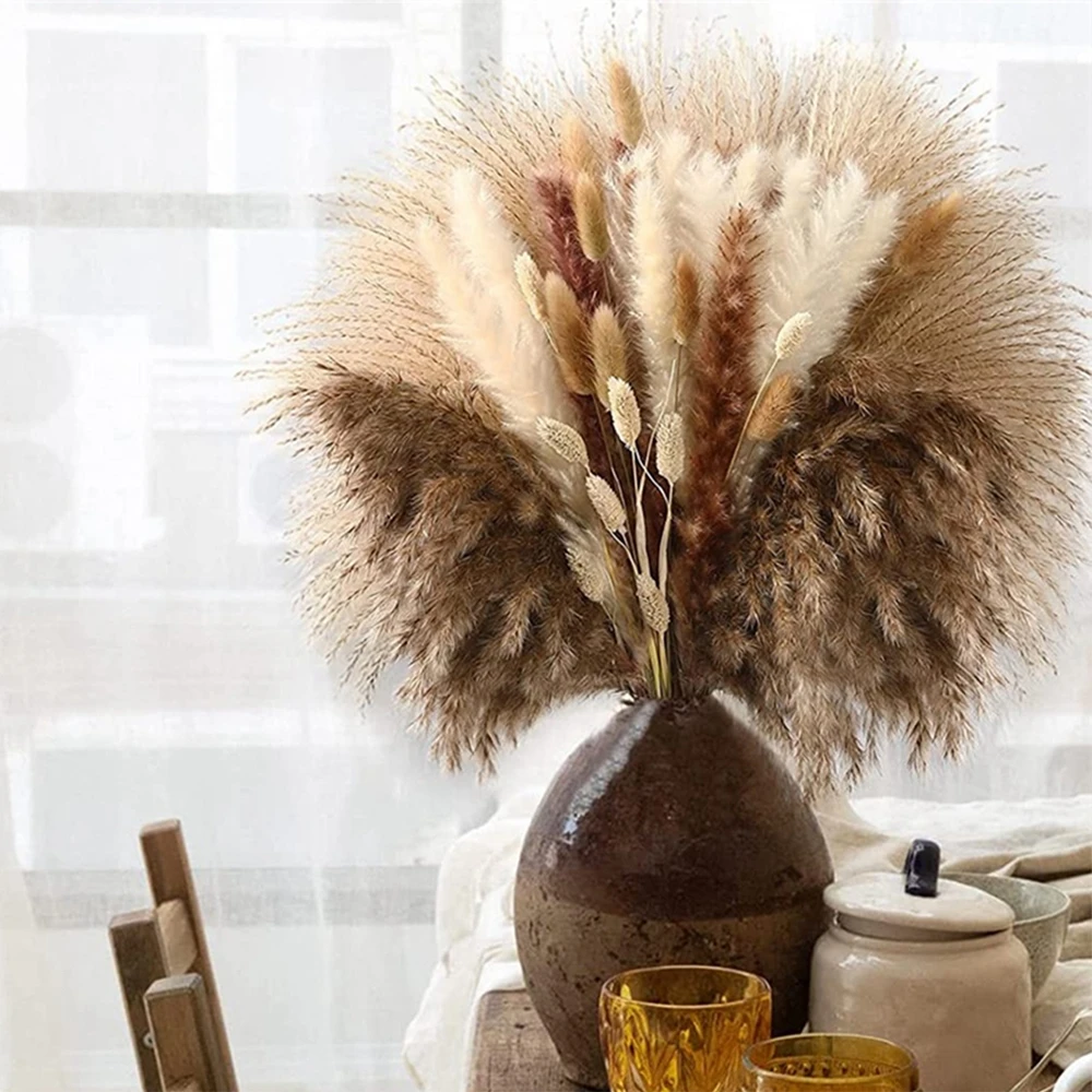 

80PCS Natural Dried Flowers Pampas Phragmites Rabbit Tail Grass Bouquet for Boho Nordic Home Decor Wedding Decoration Arrangemen