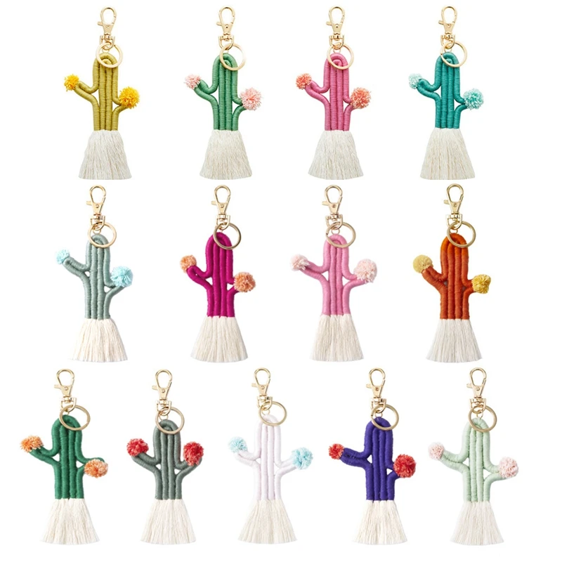 

13 Pack Women Girls Boho Weaving Cactus Tassel Keychain Bag Keyring Holder Wallet Purse Pendant Decoration