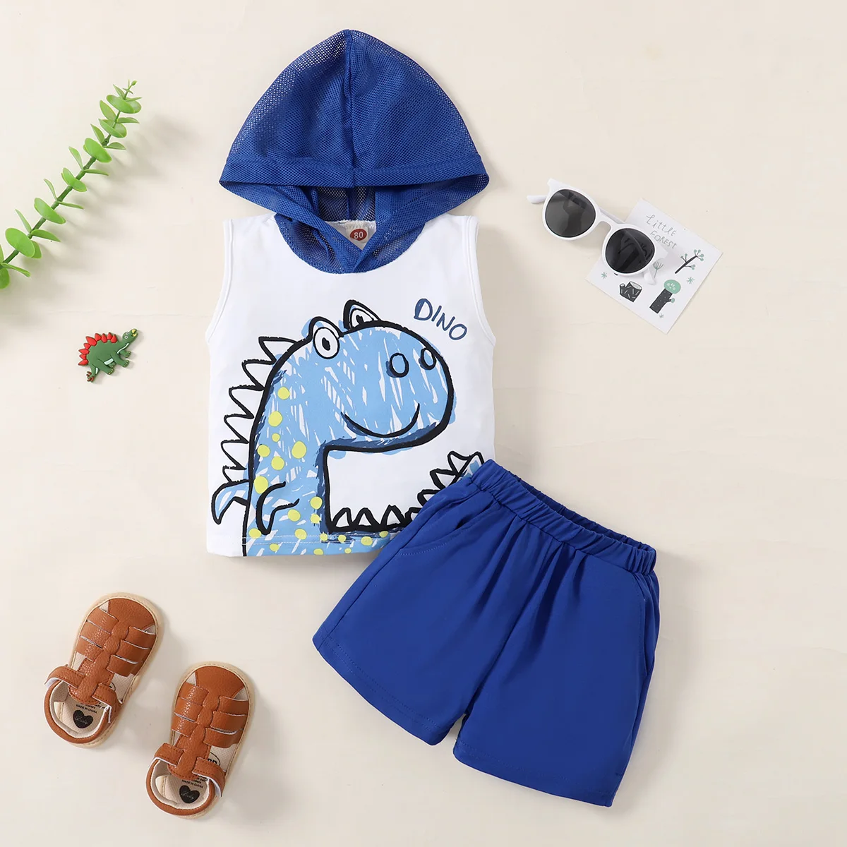 

2 pieces Sleeveless Dinosaur Printed Hooded T-shirt Shorts For Newborn Infant Boy Summer Clothes 2Pcs Set Sports Sunsuit Outfit