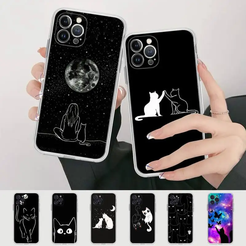 

Funny Cute Cat Line Art Clear Phone Case For iPhone 14 13 12 Mini 11 Pro XS Max X XR SE 6 7 8 Plus Soft Silicone Cover
