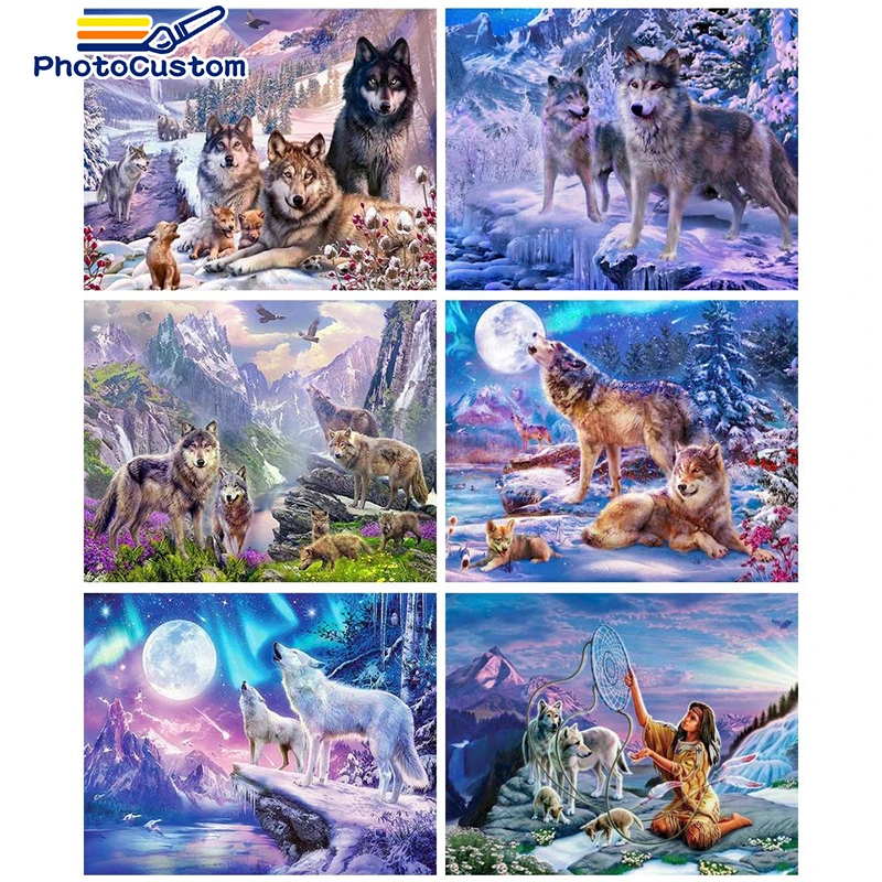 

PhotoCustom Frame Paint By Numbers Wolf DIY Adults Gift HandPainted Animal Oil Painting Kits Picture Home Wall Decorative Painti