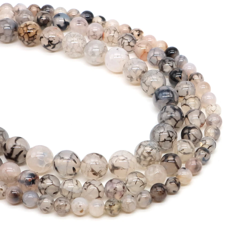 Натуральные черные агаты с прожилками дракона круглые бусины браслет сделай сам