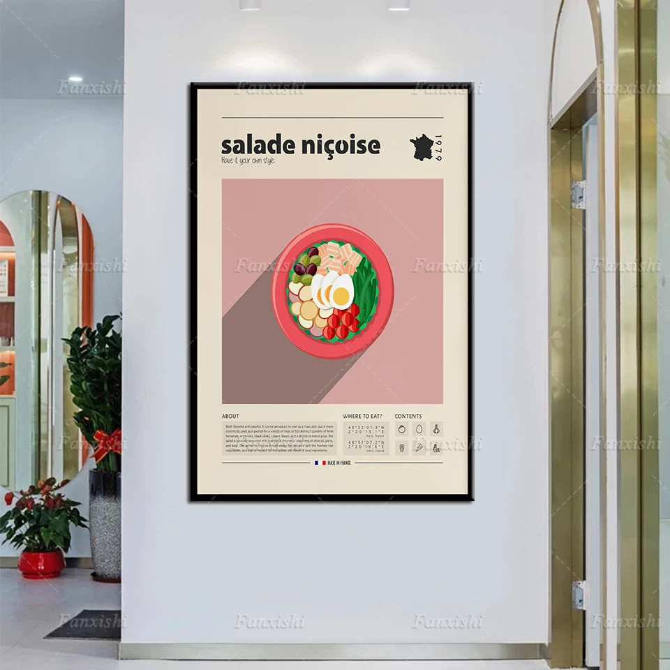 

Salade NiçOise Retro Poster, Food Print,French Food, Housewarming Gift,Kitchen Wall Decor, Mid Century Poster, Minimalist Prints