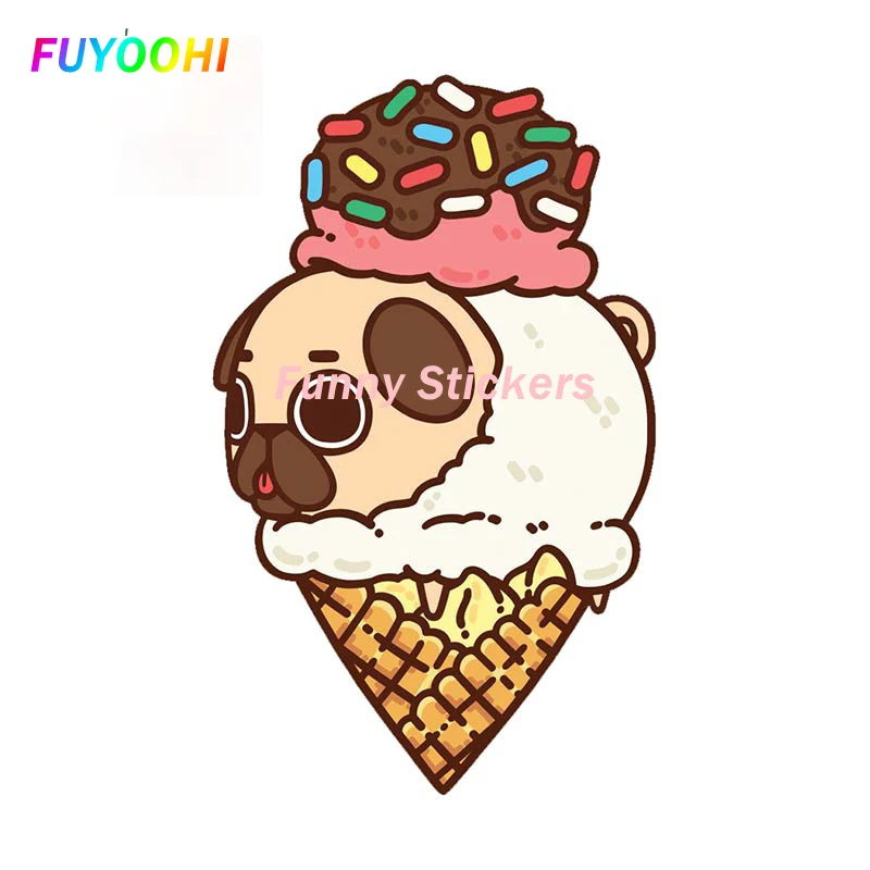 

FUYOOHI Exterior/Protection Funny Stickers Pug Ice Cream Car Sticker Anime PVC Decals Creative Car Windshield Surfboard Decor