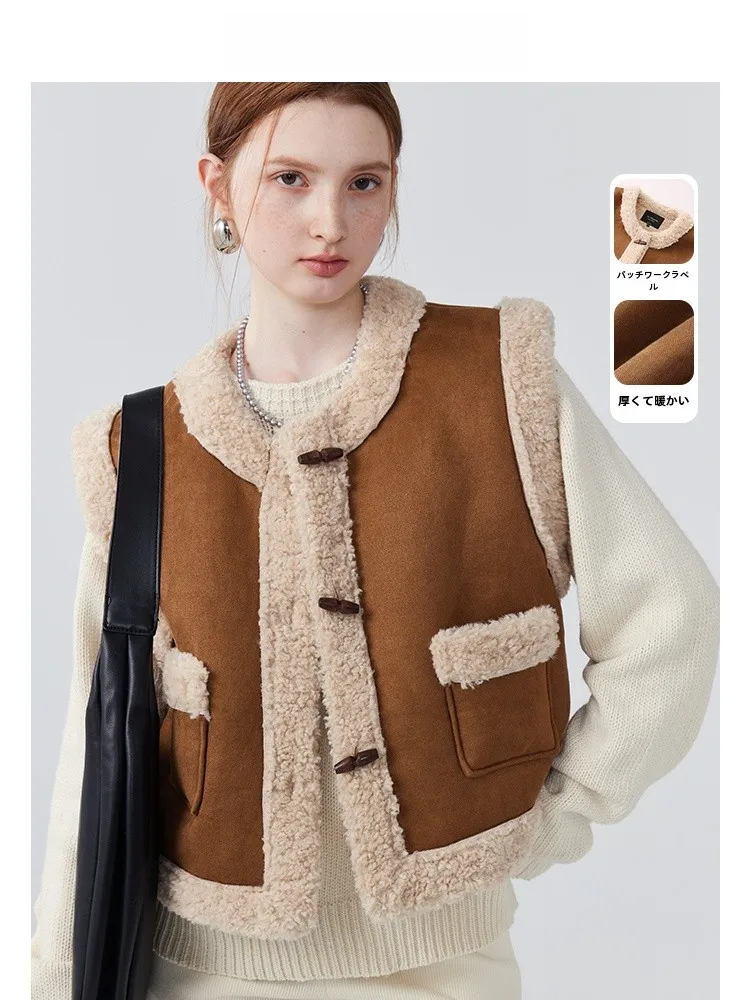 La Chapelle новый зимний лоскутный жилет из овечьей шерсти женский меховой