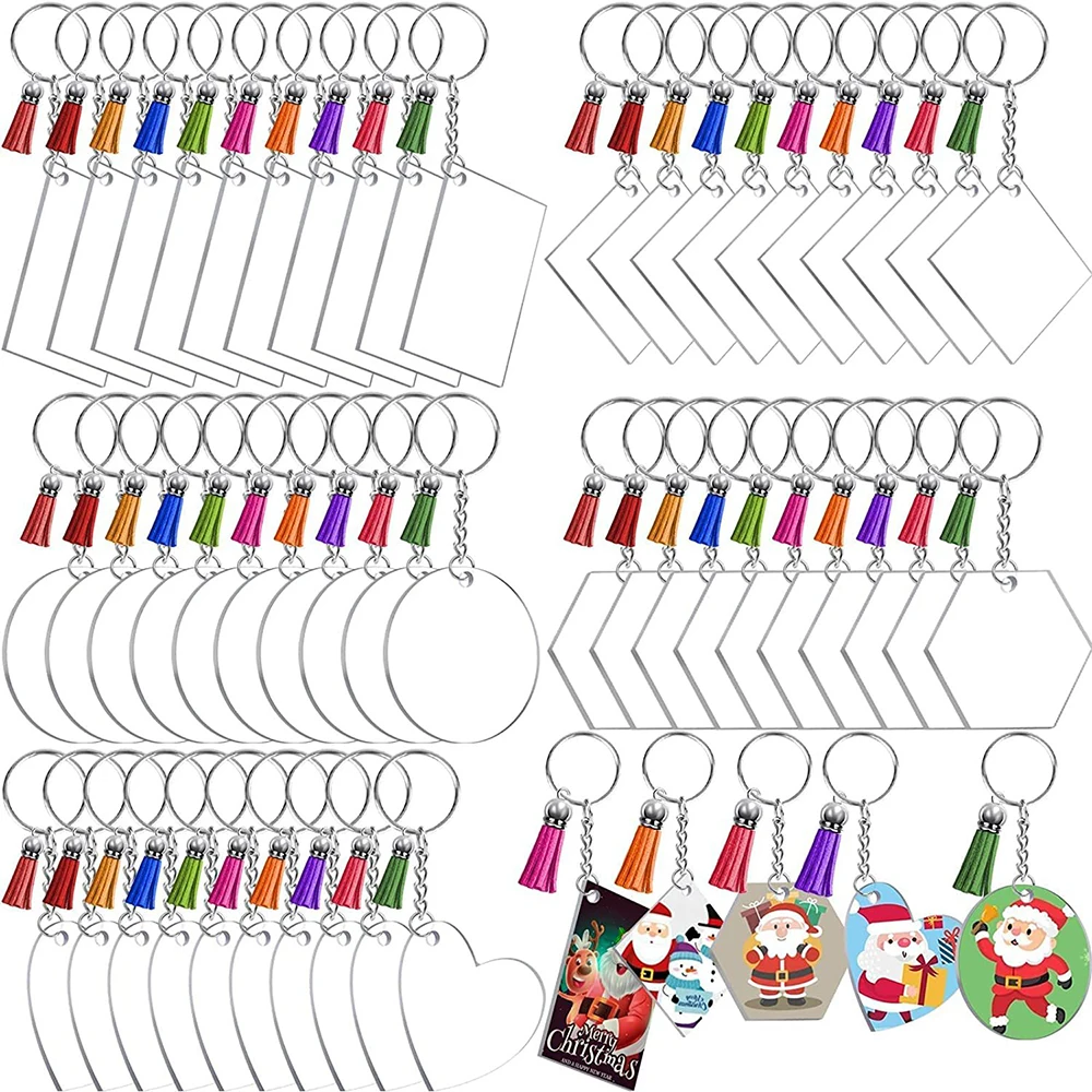 

200PCS Acrylic Keychain Blanks Craft Tassel Keychain Round Clear Discs Circles Colorful Tassel Key Rings Set for DIY Craft