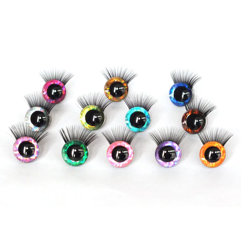 20set/lot 12 colors new style  12mm/14mm/16mm/18mm/20mm/25mm/30mm 3D glitter toy eyes WITH EYELASH TRAY + washer for diy