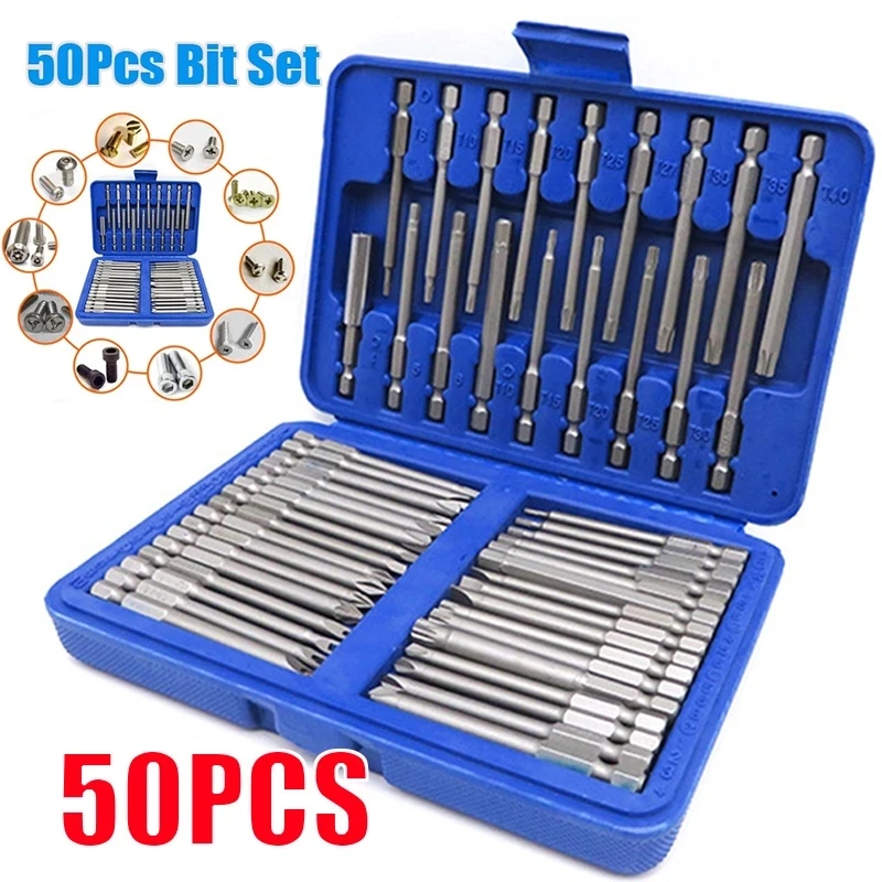 

50pc 75mm Hi-Spec Extra Long Magnetic Screwdriver Bit Set Security Head 1/4 Screwdriver Bits Kit Torx Star Hex Spline Bit Set