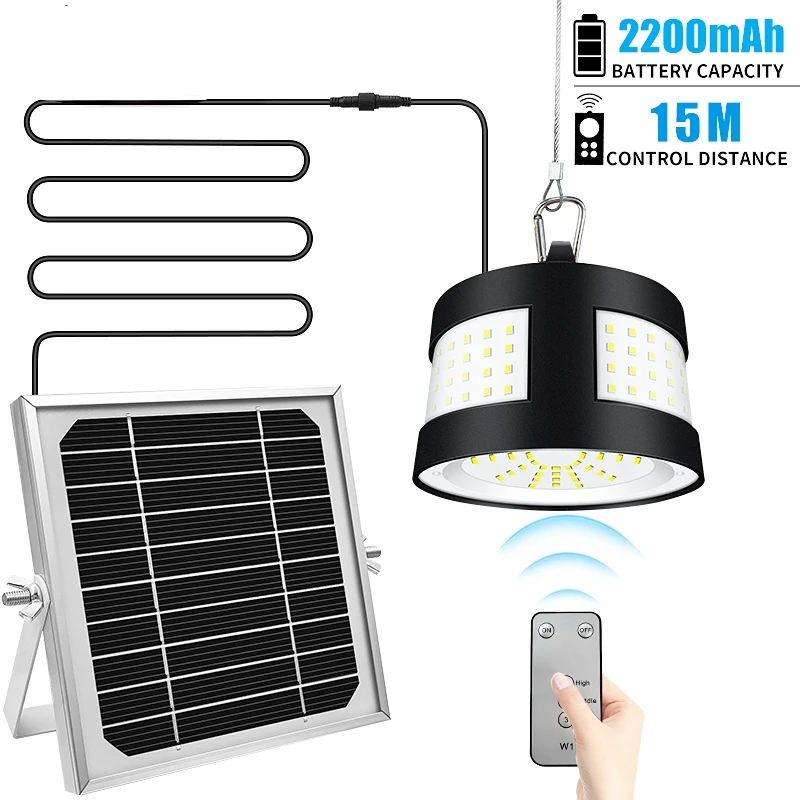 Solar Pendant Lights Solar Shed Lights With Remote Control Solar Powered Indoor Outdoor Hanging Lamp Three Side Decor Lighting